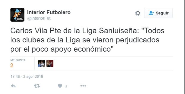 Interior Futbolero difundió a través de Twitter las declaraciones de Vila.